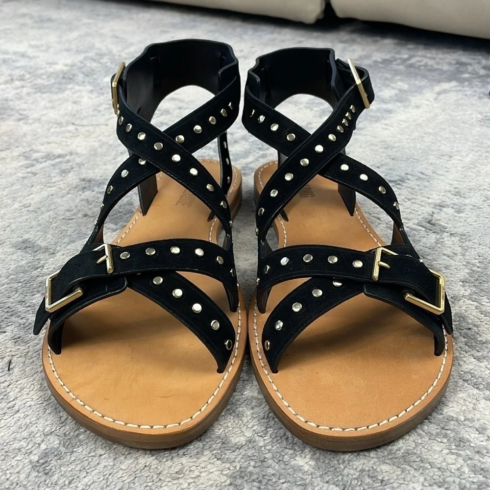 NIB Zadig & Voltaire Cecilia Studs Caprese Sandals Black Suede Strappy Sz 41